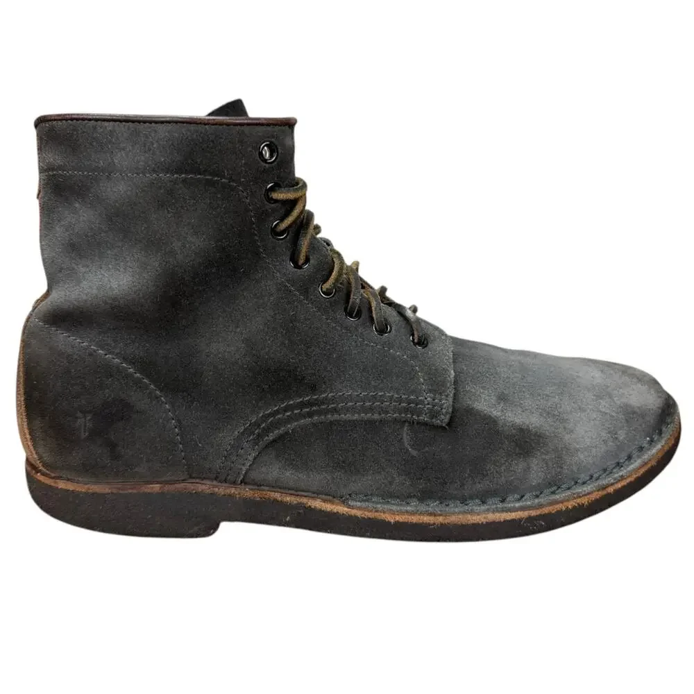 Frye Mens 13 Suede Lace Up Boots Dark Grey Charcoal Ankle Work Heritage D